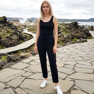 Vince High-Waisted Crepe Trouser Jogger Pants